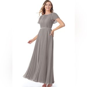 AZAZIE KARA A-line Pleated Chiffon Dress w/ Flutter Sleeves & Beading Sz. 2 NWT